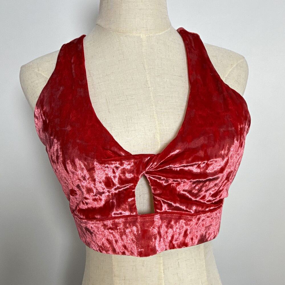 Fabletics Red Velour Crossback Bralette Wireless Pullover Stretch L BA2253700
